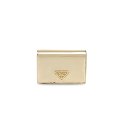 PRADA GOLD BRUSHED LEATHER CARD HOLDER WITH SHOULDER STRAP 1MR024 (11.5*8cm)